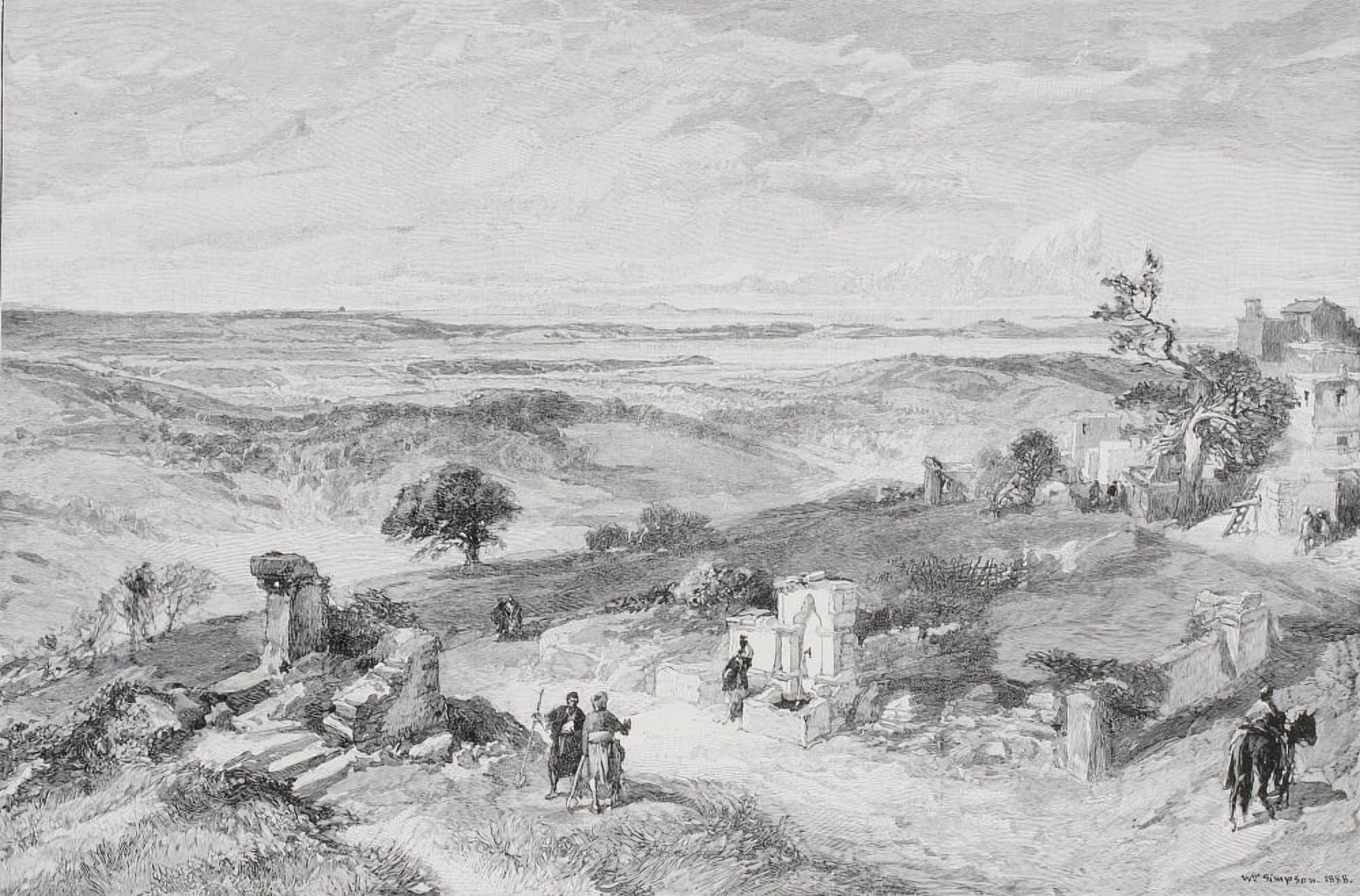 The Plains Of Troy From Erenkeui Turkey By William Simpson (1823-1899)From The Picturesque Mediterranean Circa 1890 Canvas Art - Ken Welsh  Design Pics (34 x 22)