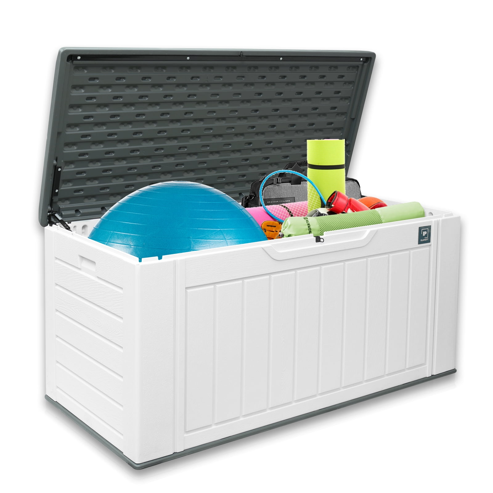 Plainsity 150 Gallon Large Deck Box, Resin Outdoor Storage Box