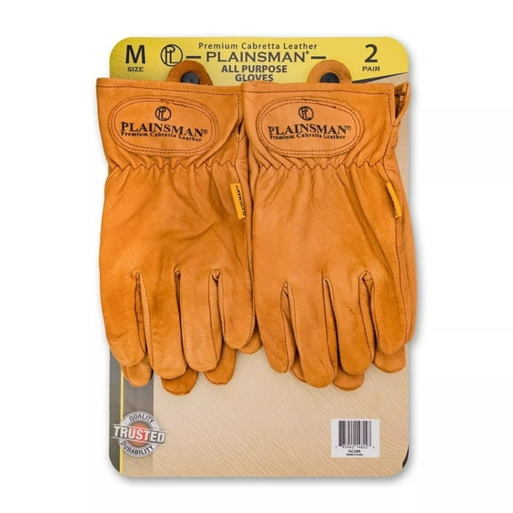 Plainsman Premium Cabretta Brown Leather Gloves 2 Pairs (Medium)