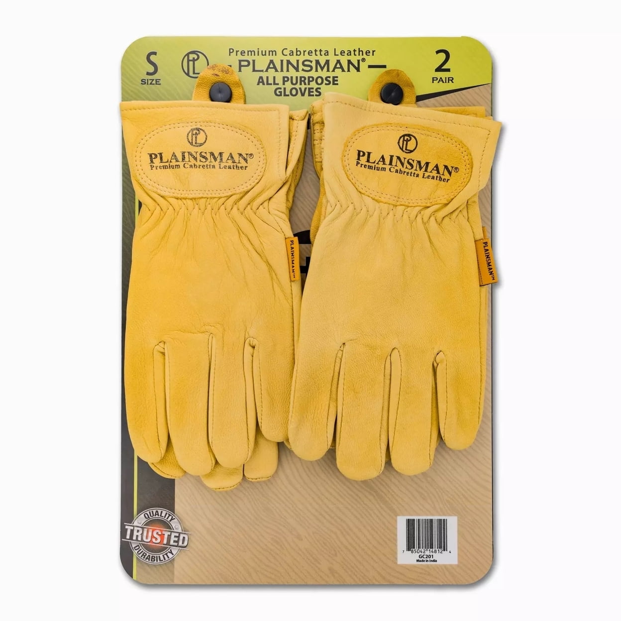 Plainsman Premium Cabretta Yellow Leather Gloves, Small, 2 Pairs