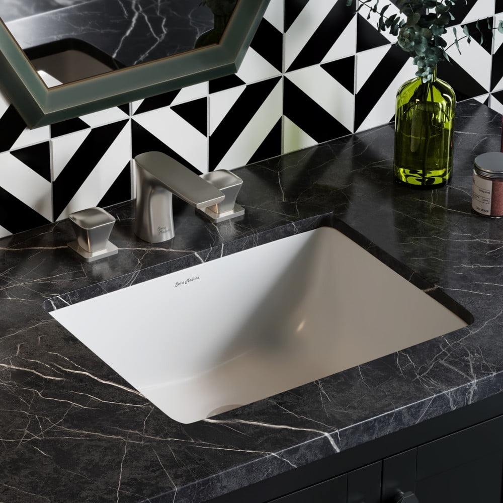 Plaisir White Ceramic Rectangular Under-Mount Bathroom Sink