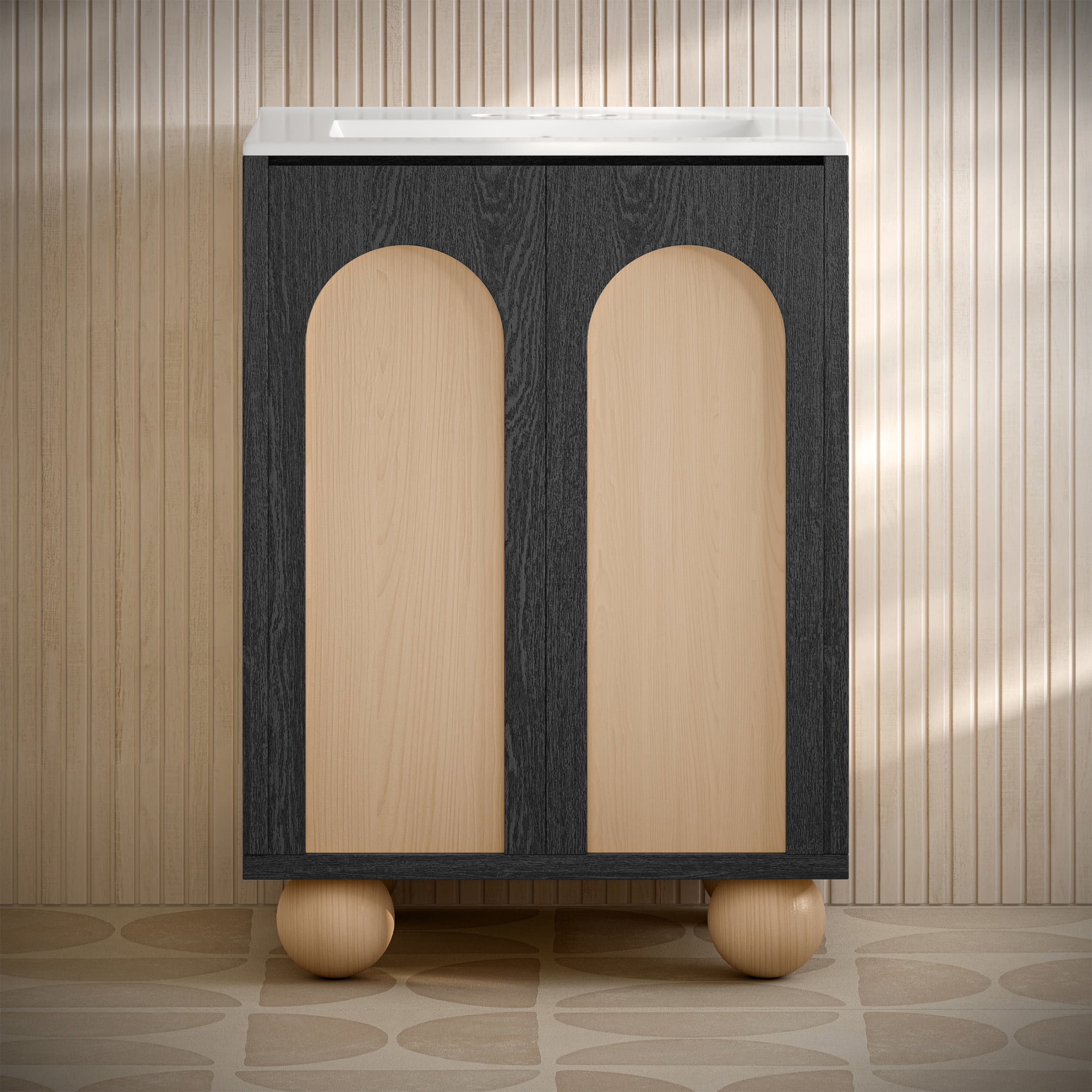 Plaisir II 24" Freestanding Bathroom Vanity in Black Oak with 3-Hole Centerset Sink Top