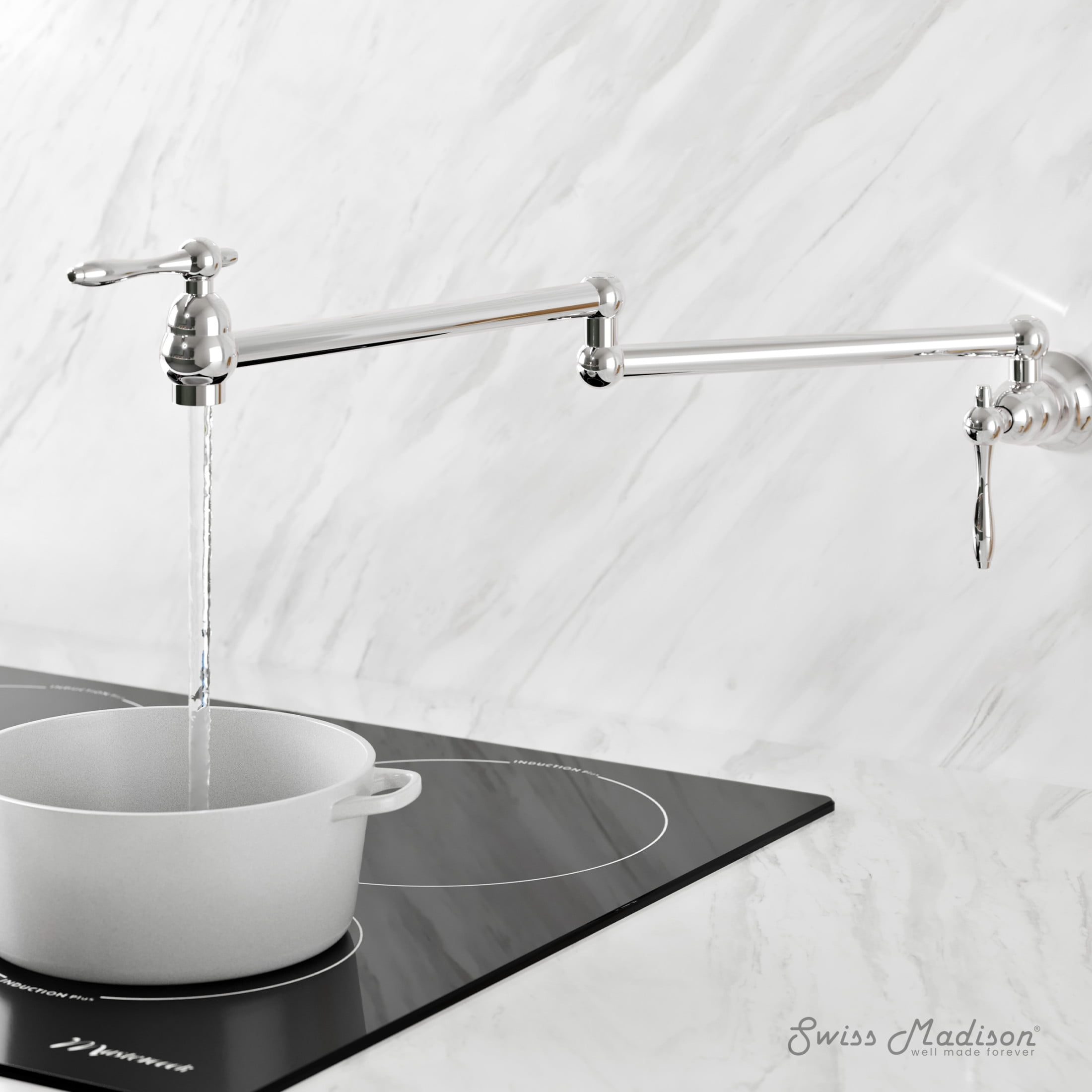 Plaisir Retractable Wall Mount Pot Filler Faucet in Polished Chrome