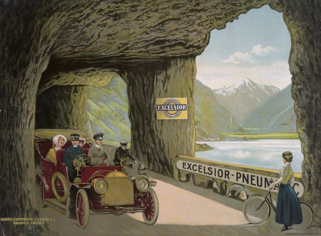 Plakat Excelsior Pneumatic 1910 Vintage German Automotive Canvas Art - (18 x 24)