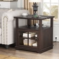 thumbnail image 1 of Plamle 24 Inch End Table with Charging Station, Nightstand with USB Ports & Outlets, Storage Side Table with Adjustable Shelf & Glass Door for Bedroom Living Room, Wood Finish, 1 of 5