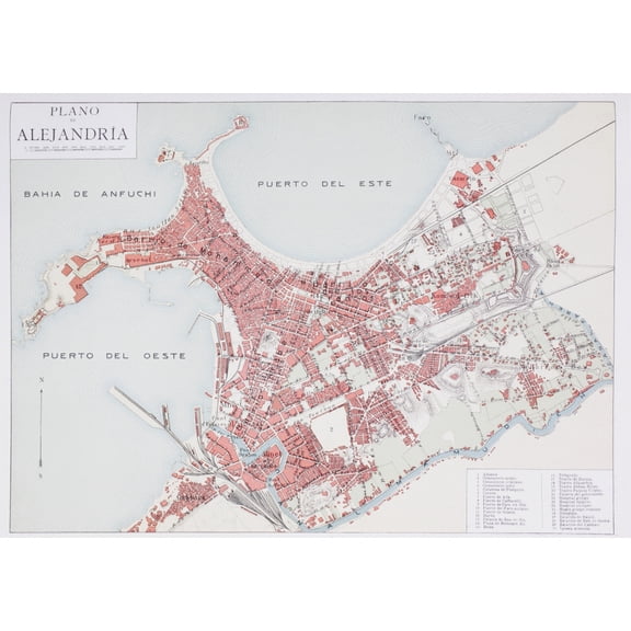 Plan Of Alexandria Egypt At The Turn Of The 20Th Century Map Is Edited In Spanish Language From Enciclopedia Ilustrada Segu Canvas Art - Ken Welsh Design Pics (18 x 13)