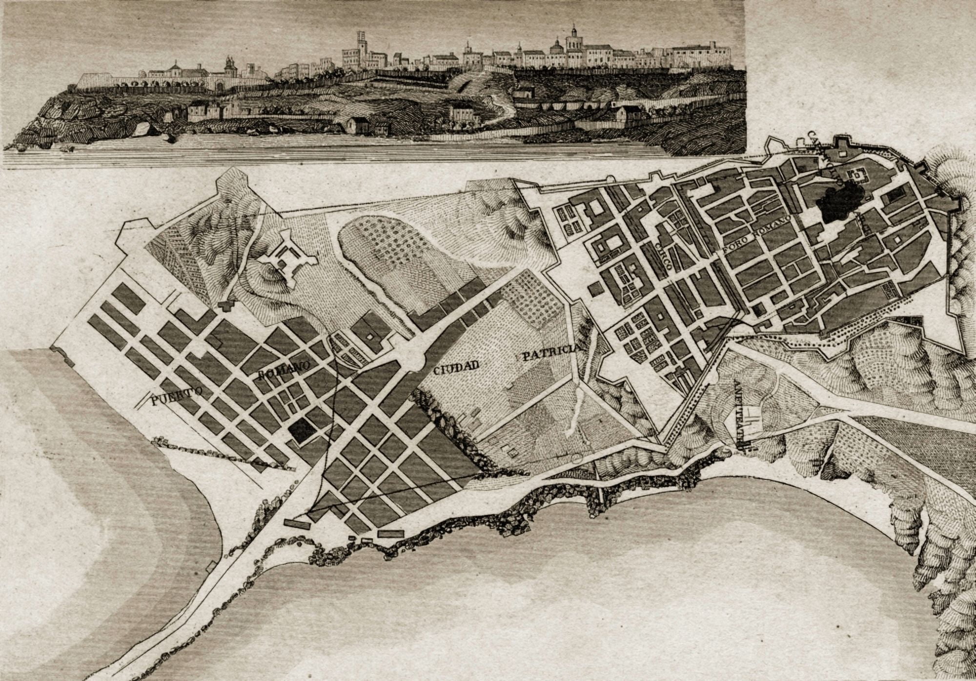 Plan And View Of Tarragona Spain In The Early 19Th Century Canvas Art - Ken Welsh Design Pics (36 x 24)