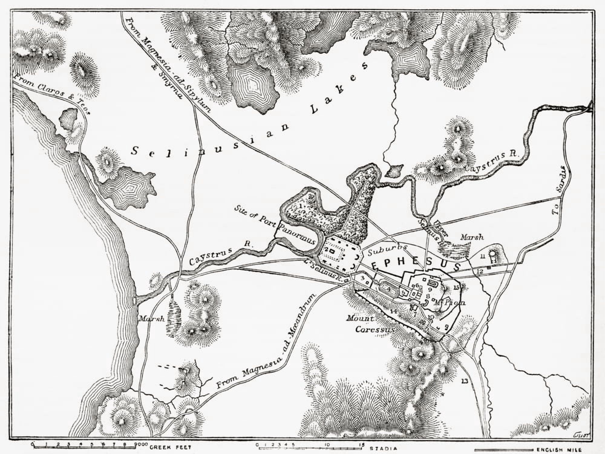 Plan of Ephesus the ancient Greek city and its environs the sites as named by Edward Falkener c 1842 From The Imperial Bible Dictionary published 1889 Canvas Art - Ken Welsh Design Pics (32 x 24)