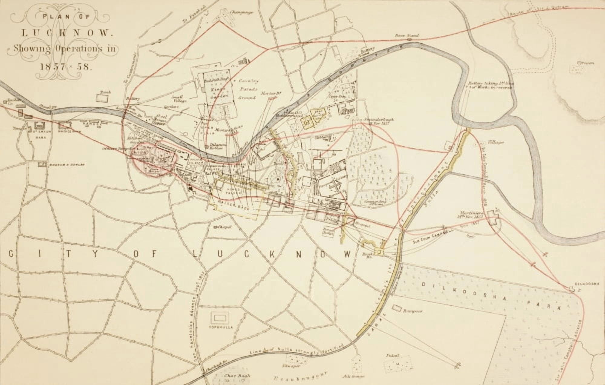 Plan Of Lucknow Showing Operations During The Siege And Indian Rebellion Of 1857 - 1858 From The Age We Live In A History Of The Nineteenth Century Canvas Art - Ken Welsh Design Pics (18 x 11)