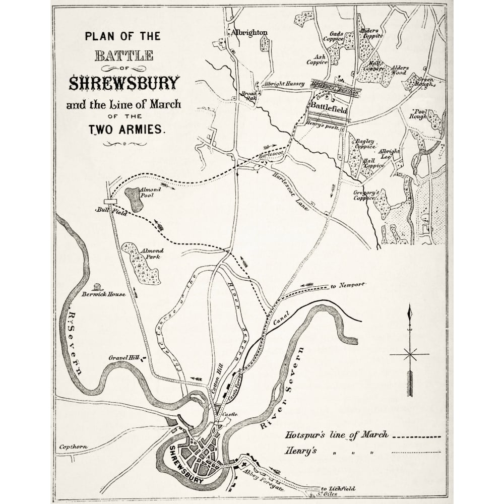 Plan Of The Battle Of Shrewsbury Shropshire England Fought July 21 1403