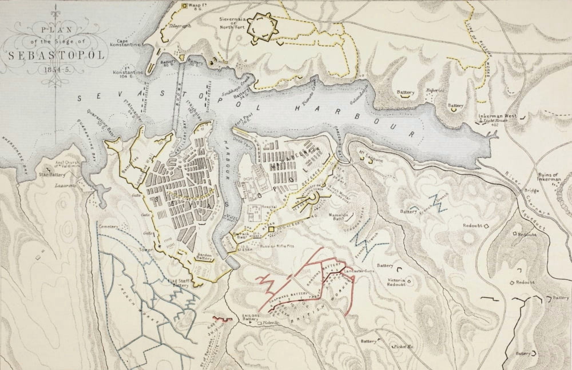 Plan Of The Siege Of Sevastopol 1854 To 1855 From The Age We Live In A History Of The Nineteenth Century Canvas Art - Ken Welsh Design Pics (36 x 22)