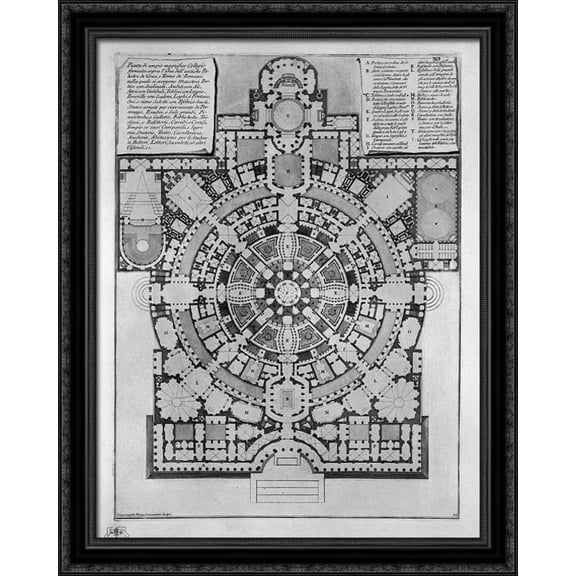 Plan broad, magnificent ancient College Gyms formed over the idea of `the Greeks, and Thermal de` Romani 28x36 Large Black Ornate Wood Framed Canvas Art by Giovanni Battista Piranesi