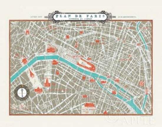 Plan de Paris Map - Version II Canvas Art - Sue Schlabach (22 x 28)