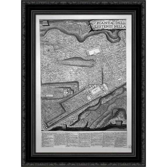 Plan of the existing factories in the Villa Adriana, with a dedication to St. M Stanislaus Augustus, King of Poland 19x24 Black Ornate Wood Framed Canvas Art by Piranesi, Giovanni Battista