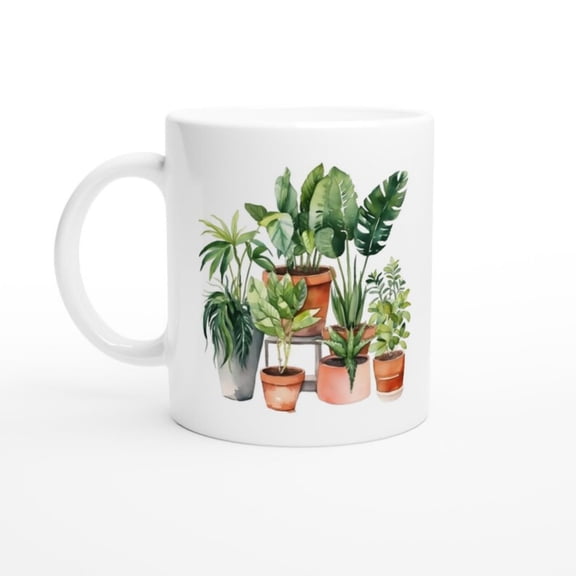 Plan in Po Watercolour Print Mug Unique office gift Perfect Gift Plant Lovers.