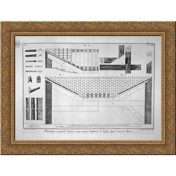 Plan of Tuscan atrium of the Cavedio house 24x20 Gold Ornate Wood Framed Canvas Art by Piranesi, Giovanni Battista