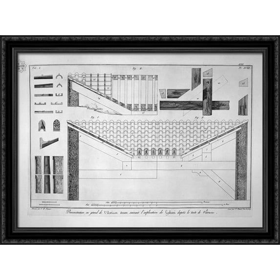 Plan of Tuscan atrium of the Cavedio house 38x28 Large Black Ornate Wood Framed Canvas Art by Giovanni Battista Piranesi