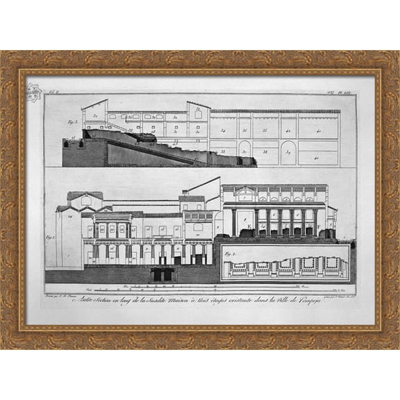 Plan of the first and third floors of the three-story house 38x28 Large Gold Ornate Wood Framed Canvas Art by Giovanni Battista Piranesi