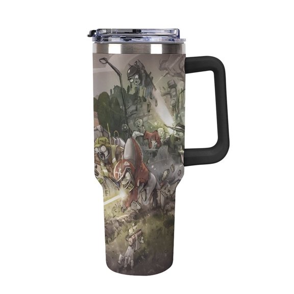 Plan-ts Vs Zom-bies 40 Oz Car Cup Stainless Steel Tumbler with Handle, Lid, And Straw, Reusable Large Capacity Car Cup