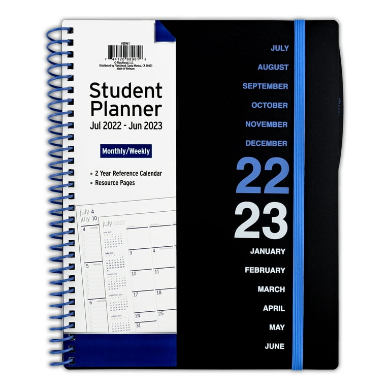 PlanAhead Monthly/Weekly Student Planner, July 2022 - June