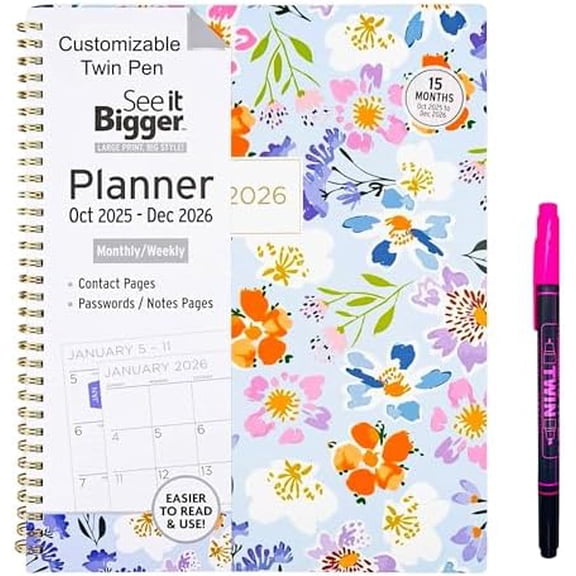 PlanAhead See IT Bigger October 2025 - December 2026 Monthly/Weekly Planner Set (8.5" x 11") With Customizable Twin Pen (Choose Your Color)$$Office