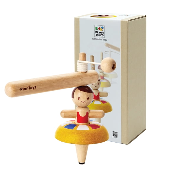PlanToys Wooden Ballet Spinning Top | Montessori Inspired Pull String Toy for Cause & Effect, Coordination & Motion Control | Eco Friendly Spinning Toy for Fine Motor Skills & Creative Play