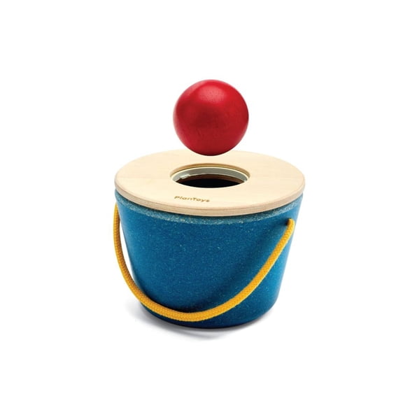 PlanToys Pop 'N' Drop Bucket | Wooden Object Permanence Toy for Babies 6M+ | Montessori Interactive Ball Dropping Toy with Lid | Develops Hand-Eye Coordination, Motor Skill & Cause-&-Effect Learning