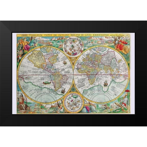 Plancius, Petrus 24x17 Black Modern Framed Museum Art Print Titled - World Map