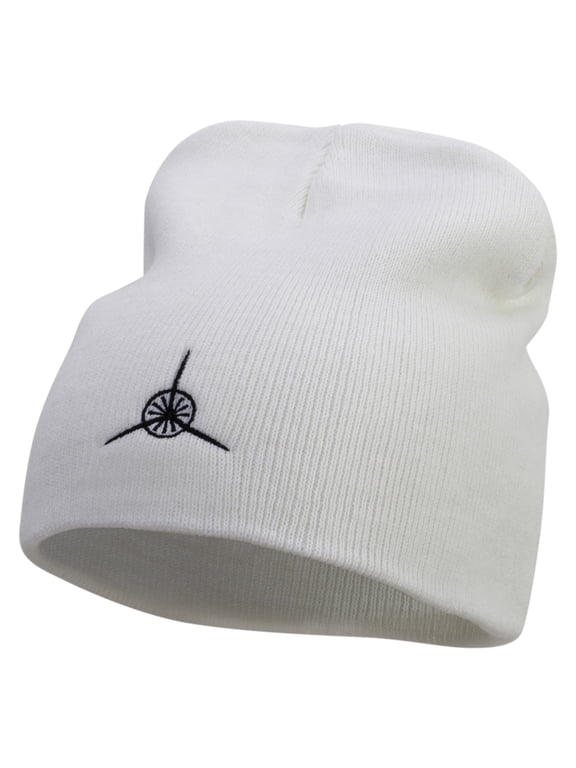 Plane Blade Propeller Icon Embroidered 8 Inch Short Beanie - White OSFM