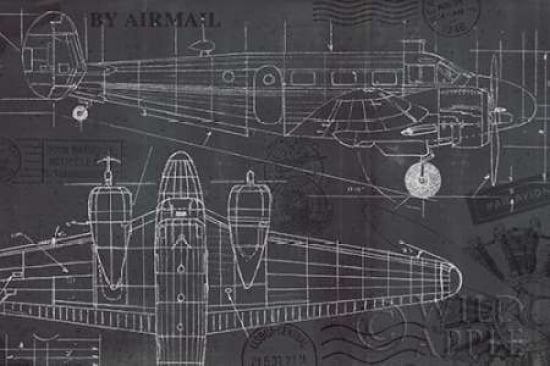 Plane Blueprint I Canvas Art - Marco Fabiano (12 x 18)