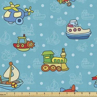 Ambesonne Plane Fabric by the Yard Upholstery, Cartoon Style, 2 Yards, Multicolor