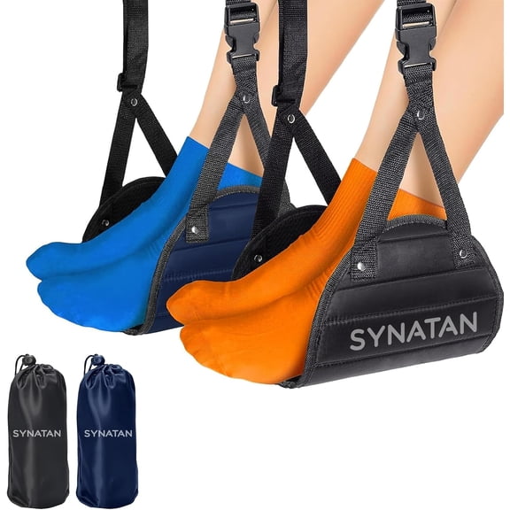 Plane Foot Hammock, Portable Airplane Foot Hammock for Plane Travel, Perfect Foot Sling for Airplane Travel, Leg Hammock to Relax Your Feet, Fly Essential Long Flight Must Haves, Black & Blue, 2 Pack