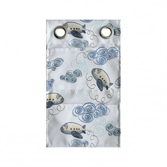 Plane Hanging Pocket Organizer, Hand Drawn Airplanes and Clouds in the Sky, Printed Polyester Storage Bag with Pockets, 9" x 16", Dark Blue Grey Eggshell