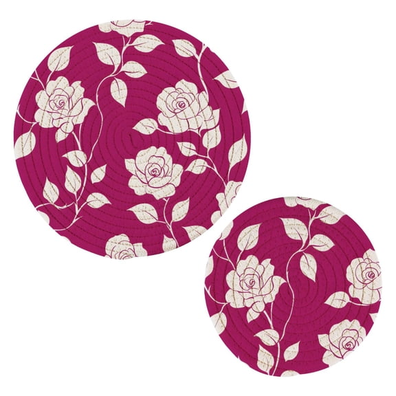 Plane Leaves Tile Flower Pattern Cotton Trivets Potholders Set of 2 Handmade Heat Resistant Non Slip Absorbent