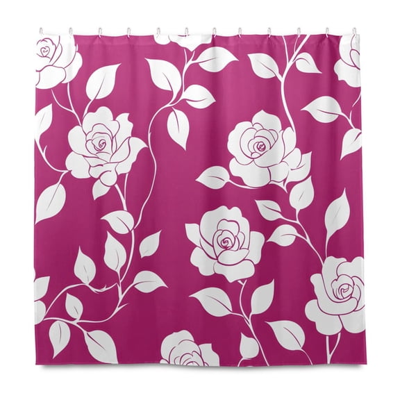 Plane Leaves Tile Flower Pattern Shower Curtain Liners Waterproof 72 Inch with C Shaped Curtain Hooks