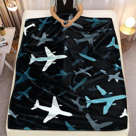 Plane Pattern Blanket Lightweight Flannel Home Furnishings Bedding Blanket Sofas Beds Travel Camping Living Rooms Offices Sofas Chairs Beds Soft Warm Flannel Fabric Digital Printed Blanket