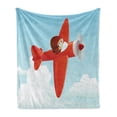 thumbnail image 1 of Plane Soft Flannel Fleece Throw Blanket, Airplane Flying in the Cloudy Sky Little Boy Pilot Baby Children Cartoon Print, Cozy Plush for Indoor and Outdoor Use, 50" x 60", Orange Blue, by Ambesonne, 1 of 6