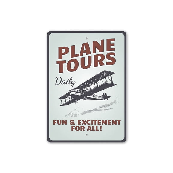 Plane Tours Daily Aviation Sign, Pilot Sign, Hangar Aluminum Metal Decor Sign - 4x18 inches