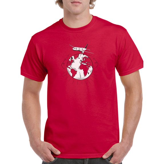 Plane World Graphic Design Men Red T-Shirt, Male Small