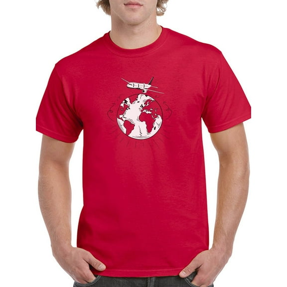 Plane World Graphic Design Men Red T-Shirt, Male x-Large