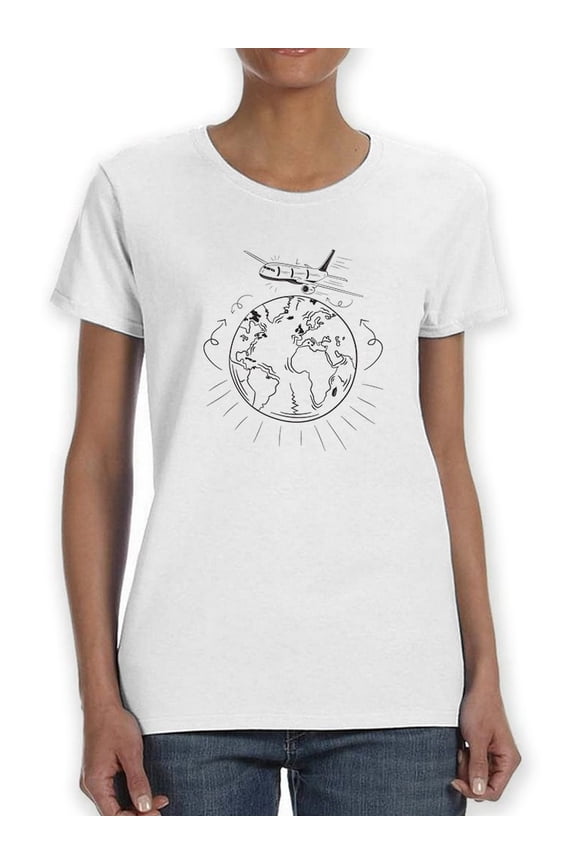 Plane World Graphic Design Women White T-Shirt, Female x-Large