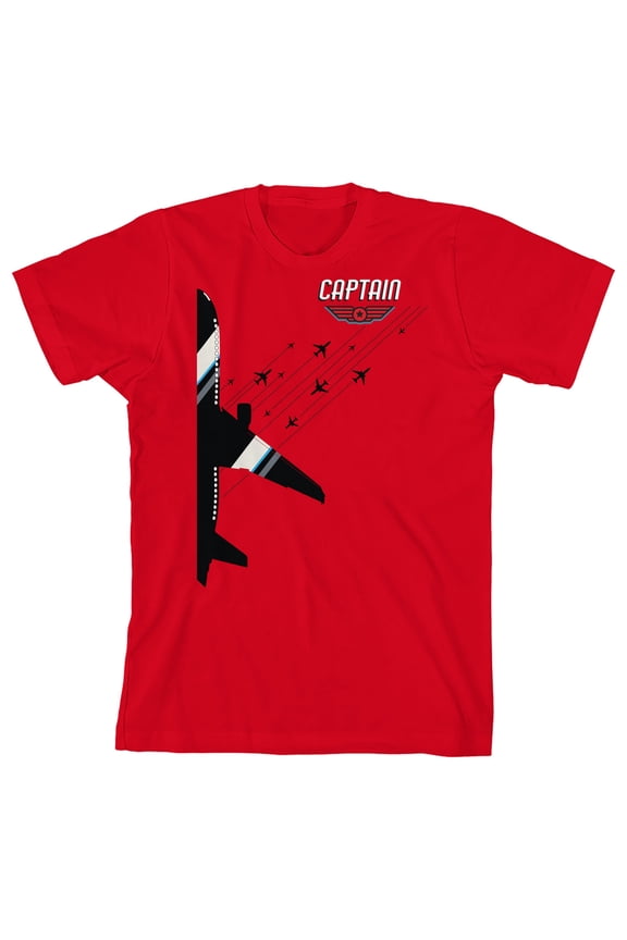 Planes Captain Youth Red Short Sleeve Crew Neck Tee-Small