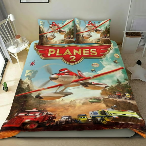 Planes Fire and Rescue Themed Bed Sheet Set Three Piece Set 53x79 In ches Comfortable And Skin Friendly Unique Design Creating A Star Studded Night Home Decor Gifts For Family Friends fans