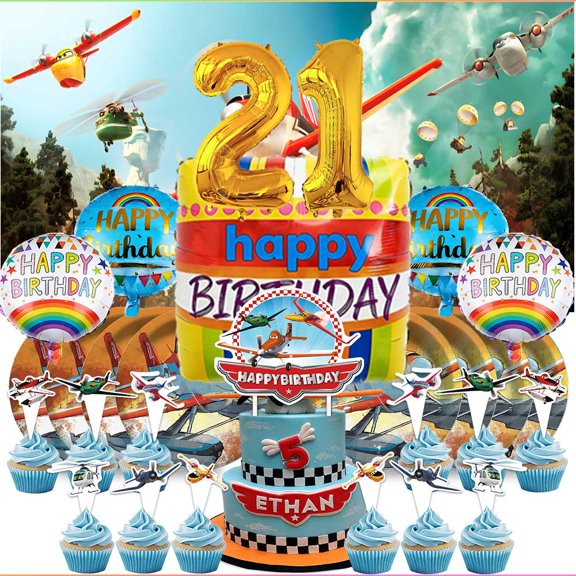 Planes Fire and Rescue 21th Tableware Balloons Cake Toppers Backdrop Banner Supplies Party Decor Plates Decorations