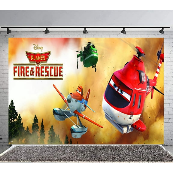 Planes Fire and Rescue Backdrop Banner Party Supplies Poster Movie Theme Background for Photography Birthday Decorations