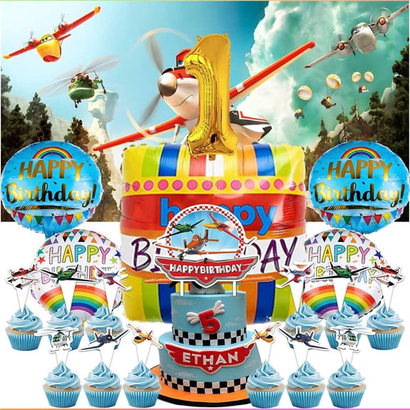 Planes Fire and Rescue Party Supplies Decor 1st Kit Balloons Birthday Cake Topper Banner Backdrop Decorations
