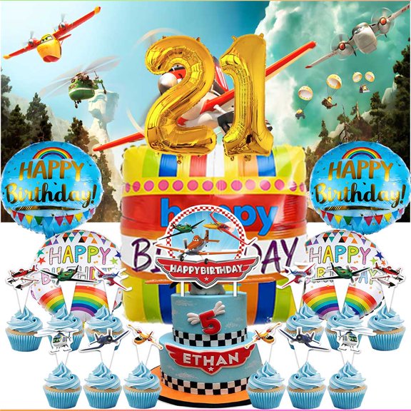 Planes Fire and Rescue Party Supplies Decor 21th Kit Balloons Birthday Cake Topper Banner Backdrop Decorations