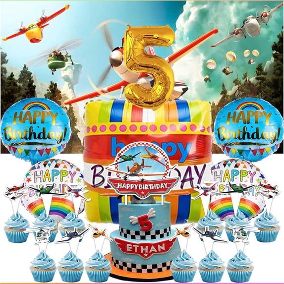 Planes Fire and Rescue Party Supplies Decor 5th Kit Balloons Birthday Cake Topper Banner Backdrop Decorations
