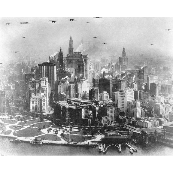 Planes Over Manhattan NYC Early Aviation - 24x36 Inch Laminated Aviation Poster - Stunning Detail and Bold Colors