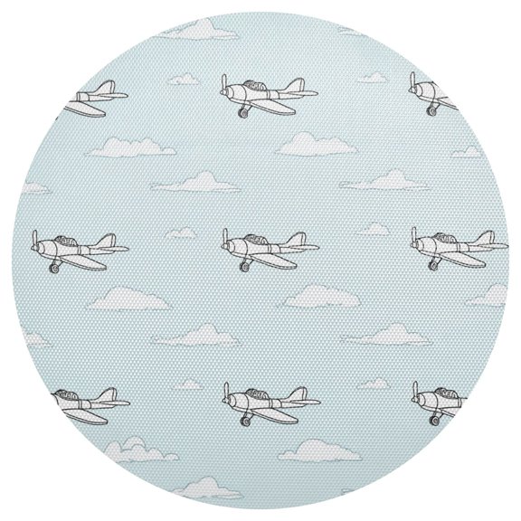 Planes and Clouds Cartoon PVC Round Grid Placemat Table Mat 1 Pc 15.4" x 15.4"